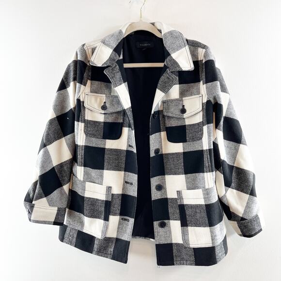 Talbots Belle Check Long Sleeve Button Up Shirt Jacket White Black Medium - Picture 3 of 5